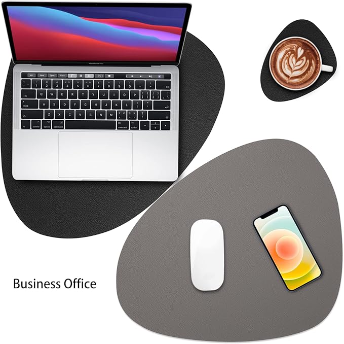 Myir JUN Placemats, Dual-Sided Placemats Waterproof Faux Leather Placemats Set of 4 Place Mats and Coasters Non-Slip Washable Table Mats for Dining Table (Gray Black, Set of 4)