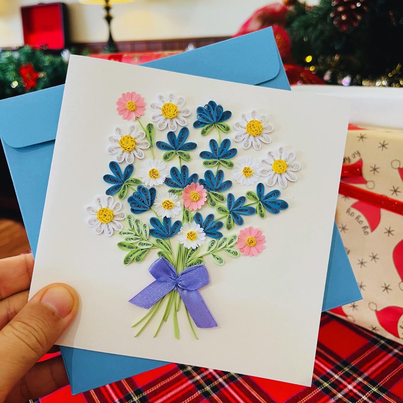 Quilling Cards, handmade card, quilled cards with Dedicated Paper Handmade Art for all occasions: Mother's day, Father's day, Birthday... daisy bouquet (Daisy bouquet)