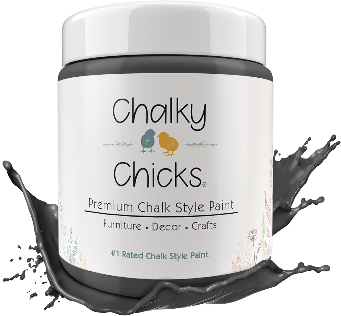 Chalky Chicks All-in-One Chalk Paint for Furniture or Cabinet -16Fl Oz-Matte Finish Gun Metal Gray (Dark Gray) for Metal, Wood Furniture Paint - No Sanding All-in-One for Home Decor & Crafts, USA Made