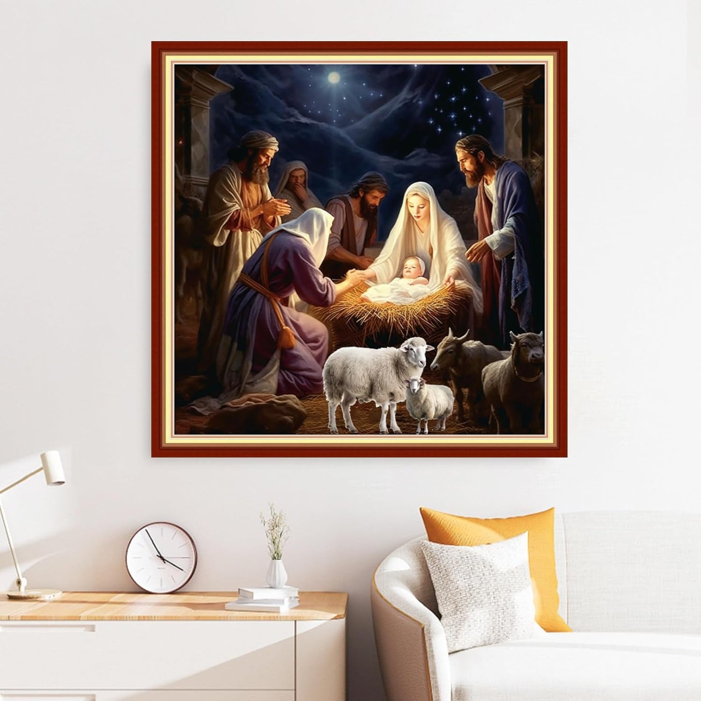 Disxvivy Cross Stitch Stamped Full Embroidery Kits DIY 11CT Cotton Thread Printed DIY Needlepoint Kits Craft Needlework Set Cross-Stitch Stamped Sets-Nativity 18x18 inch