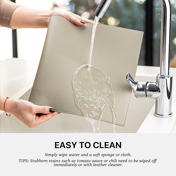 Faux Leather Placemats Set of 8 Vinyl Washable Wipeable Table Mats for Kitchen Dining Table Heat Resistant Waterproof Indoor/Outdoor Placemats Non-Slip Easy Clean Place Mats-Almond Birch