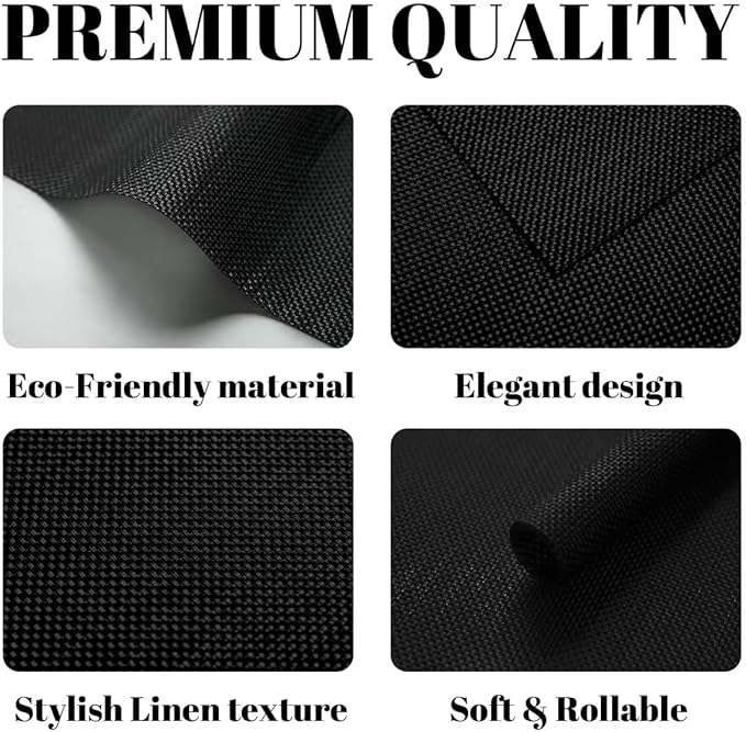Placemats Set of 6 Vinyl/Plastic Woven Place Mats for Kitchen Table Indoor/Outdoor Washable Placemat Wipeable Dining Table Mats (Full Black,6)