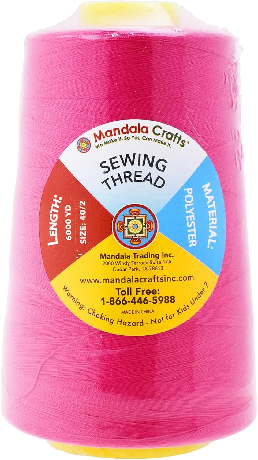 Mandala Crafts 4 Pack of Serger Threads Cones Spools - 40S/2 24000 Yards Polyester Hot Pink Threads for Sergers Machine and Overlock Quilting Sewing Machine