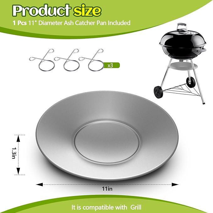 2 Pcs 11'' Diameter Ash Catcher Pan Ash Pan for Charcoal Grill Compatible with Weber for Grill Replacement Parts