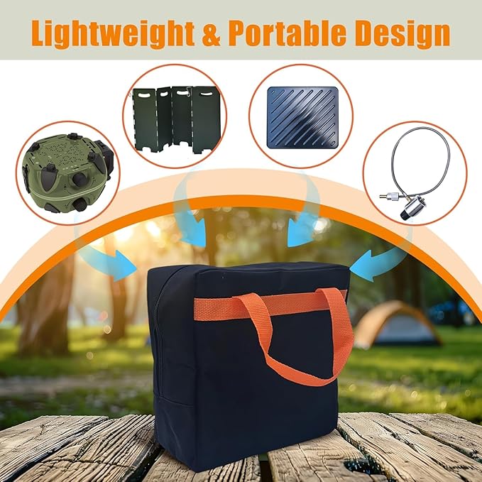 BJIPFO 2 Burner Foldable Camping Stove, Portable Propane Camp Stove,With Grill、Carry Bag Windscreen，20,000BTU Adjustable Burners & Piezo Ignition for Tailgating,BBQ,camp essentials gear