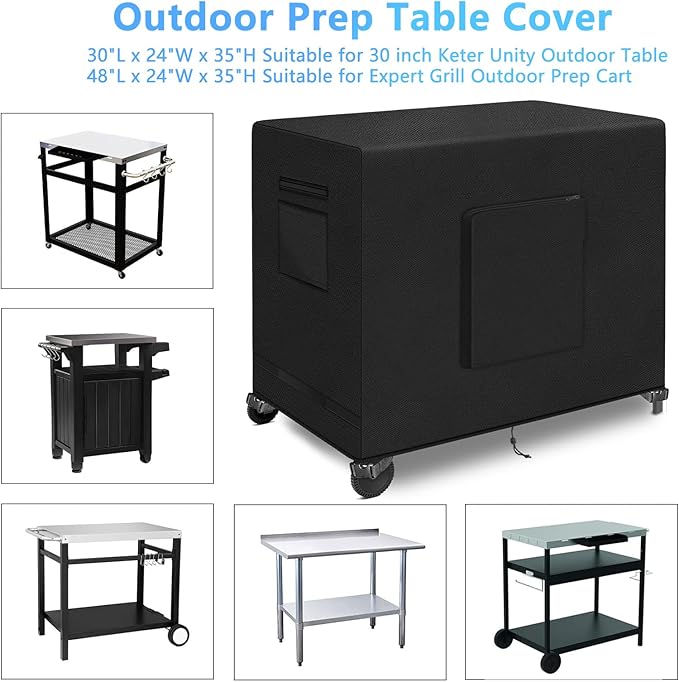 36 Inch Outdoor Prep Table Cover - Heavy Duty Waterproof Cover for Keter Unity Small Portable Table, Compatible with Storage Cabinet, Three-Shelf Movable Food Prep and Work Car - 36"L x 24"W x 35"H