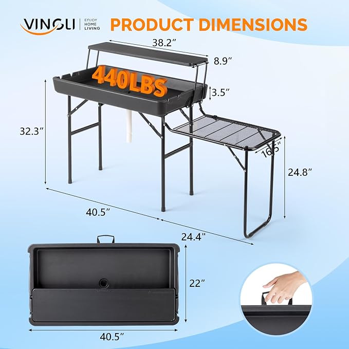 VINGLI Ice Table with Extra Storage Shelf,Side Table,Portasble Cooler Side Table with Removable Skirt, Patio Table, Indoor & Outdoor Bar for Events, Parties and Camping