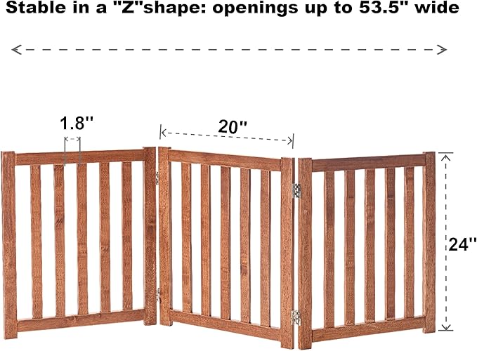 LZRS 3-Panel Wooden Free Standing Foldable Dog Gate Indoor – 24" High,Step-Over Safety Pet Gate for Doorways, Stairs, Hallways, Indoor Dog Barrier for Small to Medium Dogs & Puppies, Oak