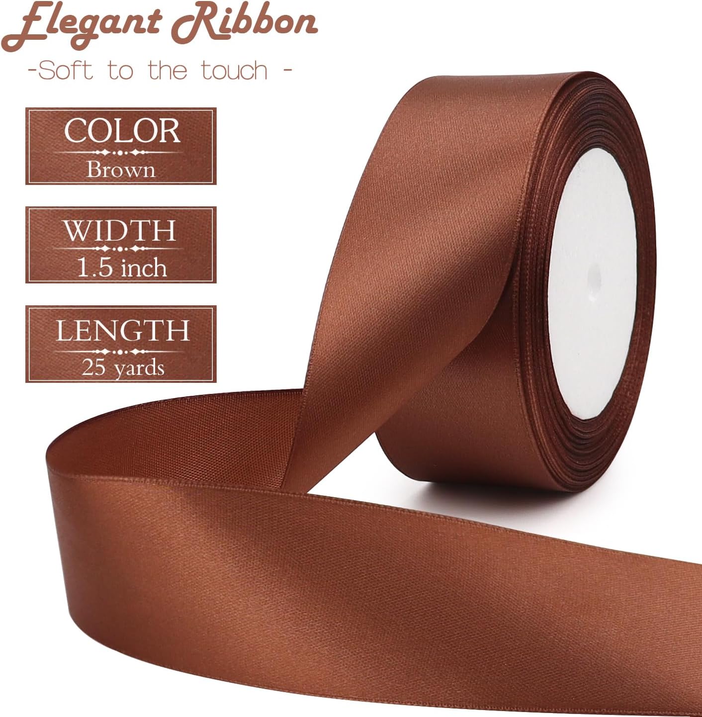 Brown Solid Satin Ribbon 1-1/2 Inch 25 Yards Solid Polyester Fabric Ribbon for Gift Wrapping Wedding Christmas Baby Shower Birthday Party Decoration Handmade Immortal Flower Craft