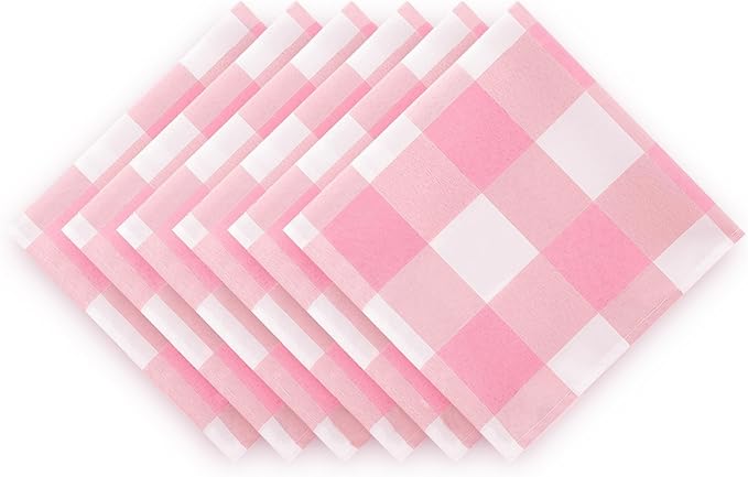 Buffalo Plaid Table Napkins Set of 100 Checkered Cloth Napkins 17x17 inch Washable Dinner Gingham Pattern Napkins Soft Napkins for Wedding Party Dining Banquet(Pink and White)