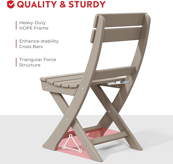 Costaelm Paradise 3-Piece Outdoor HDPE Folding Patio Bistro Table and Chairs, Weathered Wood
