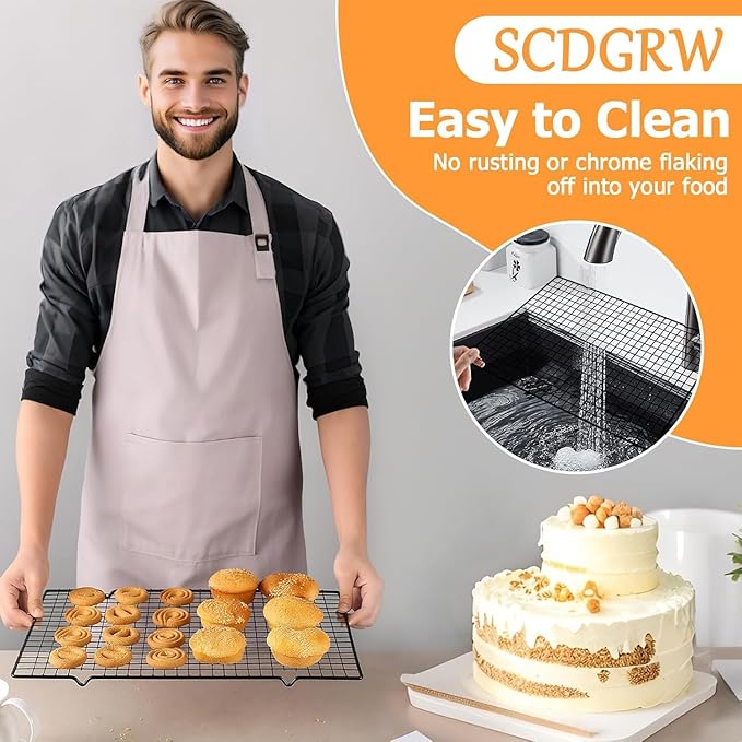 2PCS Cooling Racks for Baking and Cooking - 10"x16" Stainless Steel Wire Racks, Oven Safe & Dishwasher Safe, Heavy Duty Cooling Racks for Cookies, Cakes, Roasts & More