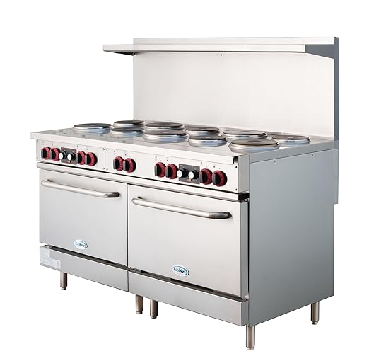 KoolMore 60 in. Commercial Electric Range with 10 Burners and 2 Standard Electric Ovens in Stainless Steel - 208V 3-Phase, CSA Listed (KM-CR60-E)