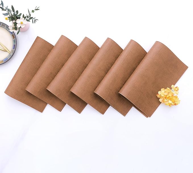 Homaxy Faux Leather Heat Resistant Placemats for Dining Table Set of 8, Waterproof Wipeable Washable PU Table Mats, Easy to Clean Anti-Slip Place Mats, 11.8 x 17 Inch, Brown