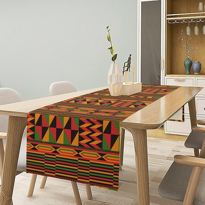 African Table Runner, Kwanzaa Black History Month Kente National Table Runner for Holiday Party Home Kitchen Dining Room 13x70in