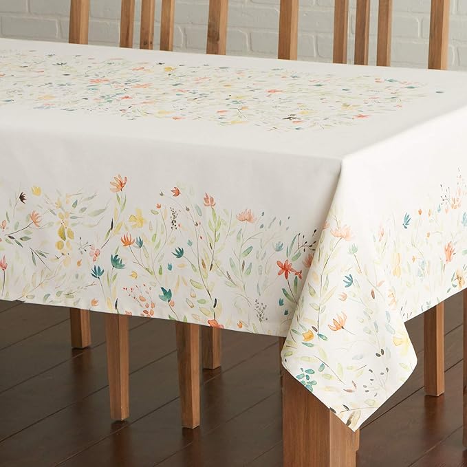 Maison d' Hermine Table Cloth Rectangle Table 100% Cotton 70 x 90 Inches Tablecloth Reusable Decorative Everyday Use for Dining Room, Farmhouse, Home, Party, Festive & Wedding Spring Summer - Colmar