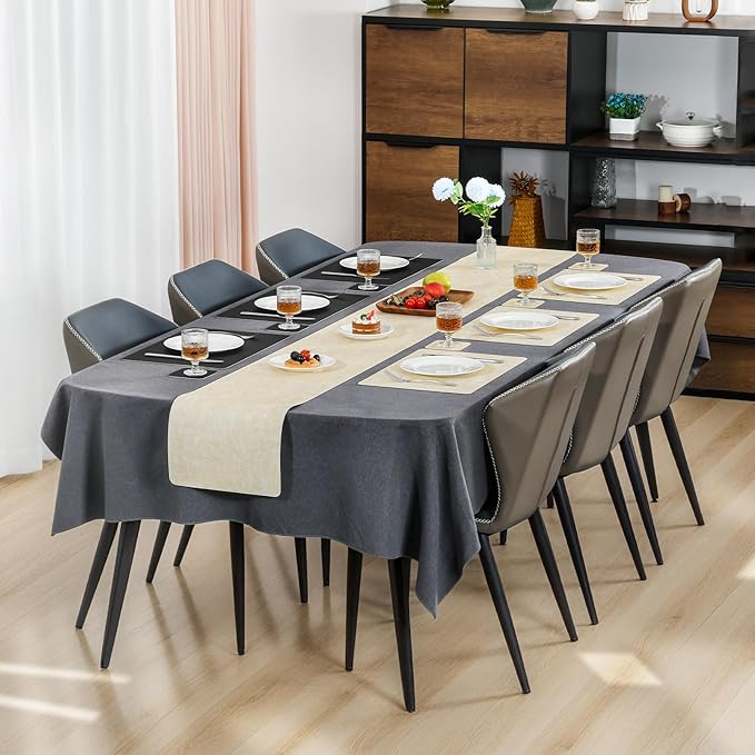 Myir JUN Placemats Set of 8, Dual Sided Faux Leather Placemats Place Mats Set of 8 Indoor for Dining Table Non-Slip Washable Heat Resistant Outdoor Table Mats (Set of 8, Black Cream)