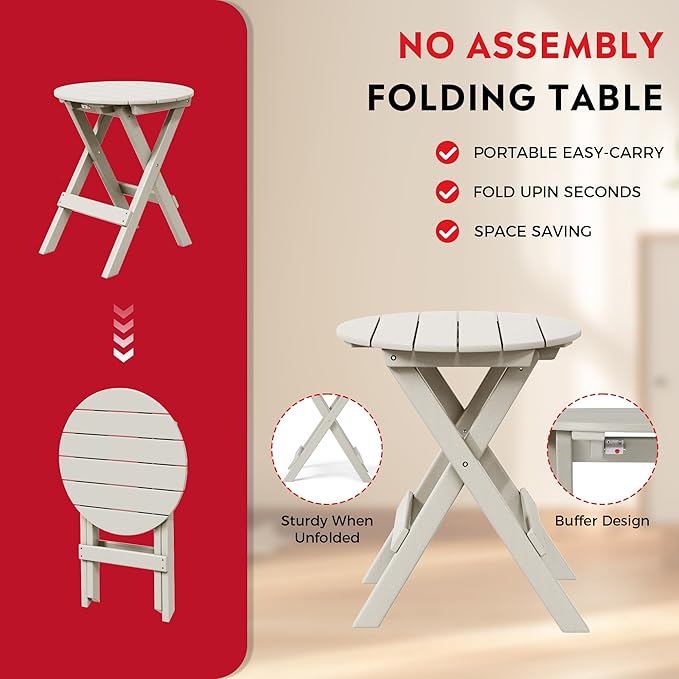 Costaelm Paradise HDPE Outdoor 24.5 Inch Round Portable Folding Patio Dining Table, Sand