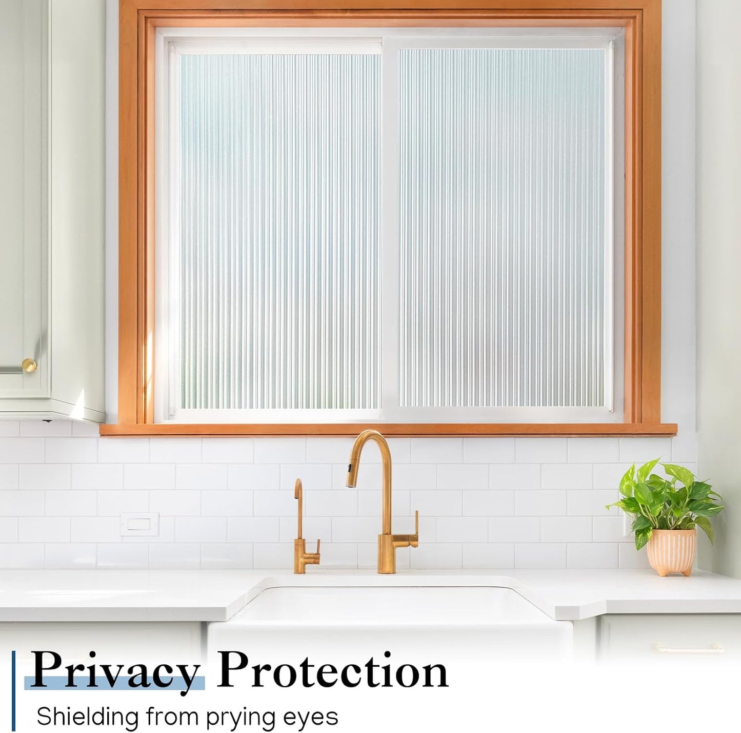 Haton Reeded Glass Window Privacy Film, Frosted Glass Window Film, Static Cling UV Blocking Stickers, Decorative Removable Cover for Bathroom Door Office, Non Adhesive 23.6" x 157.4"