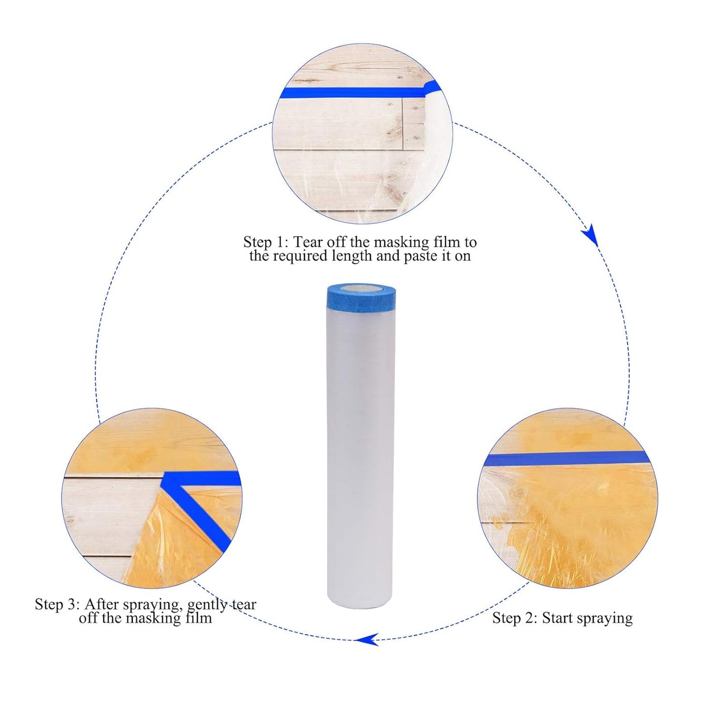 VECOPE 3-Piece Set,Pre- Masking Film Protection Covering Cloth Tape | for Automotive Covering Painting Paint Masking (9.2-Feet X 65 Feet)