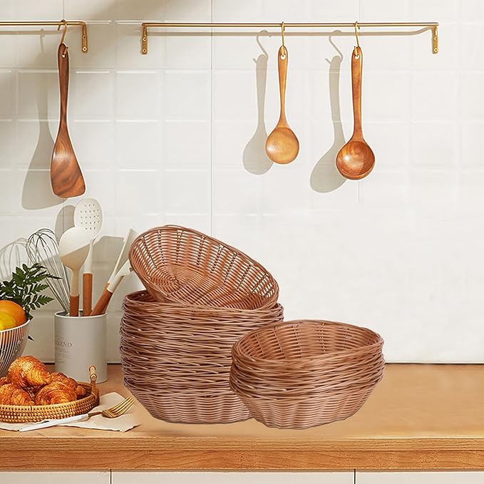 11 Pack 11 Inches Oval Wicker Bread Basket, Woven Serving Baskets,Woven Food Storage Basket for Table, Restaurants, kitchen, Party (11.02 x 7.87 x 2.76 Inch)