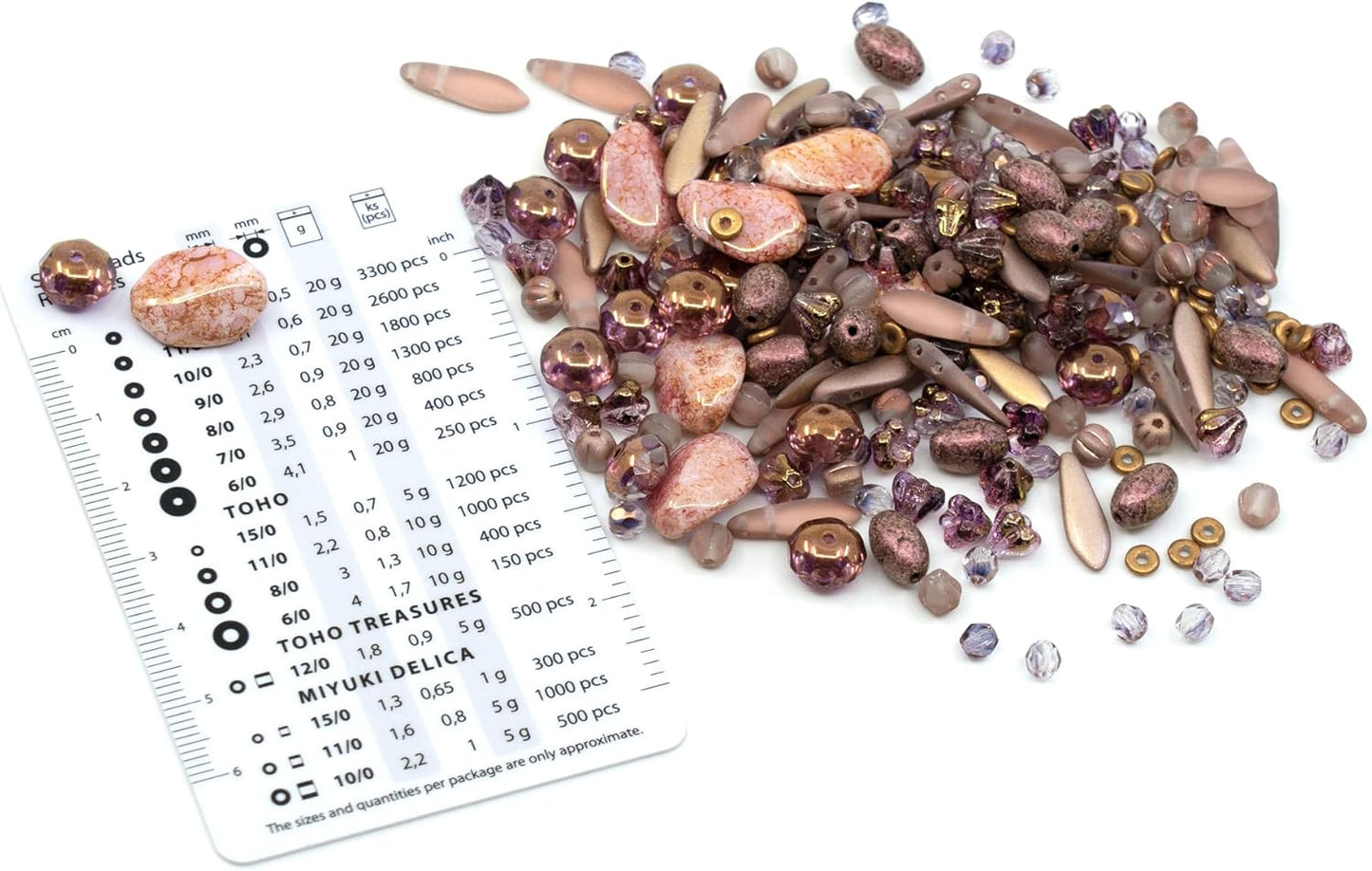 2.1oz (60 g) Mix of Unique Czech Bohemia Glass Pressed Beads, Matte and Glossy, Hand Made, Antique Copper Pink