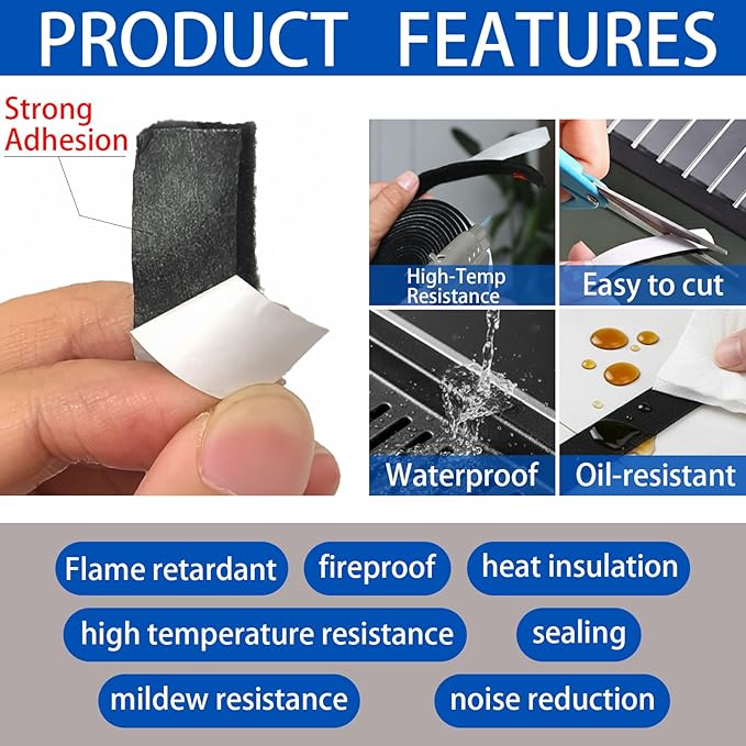 Smoker Gasket Seal - 1/2" x 1/8" x 20 Ft Self-Adhesive High Temp Black Felt for BBQ Grill Pit & Fire Door