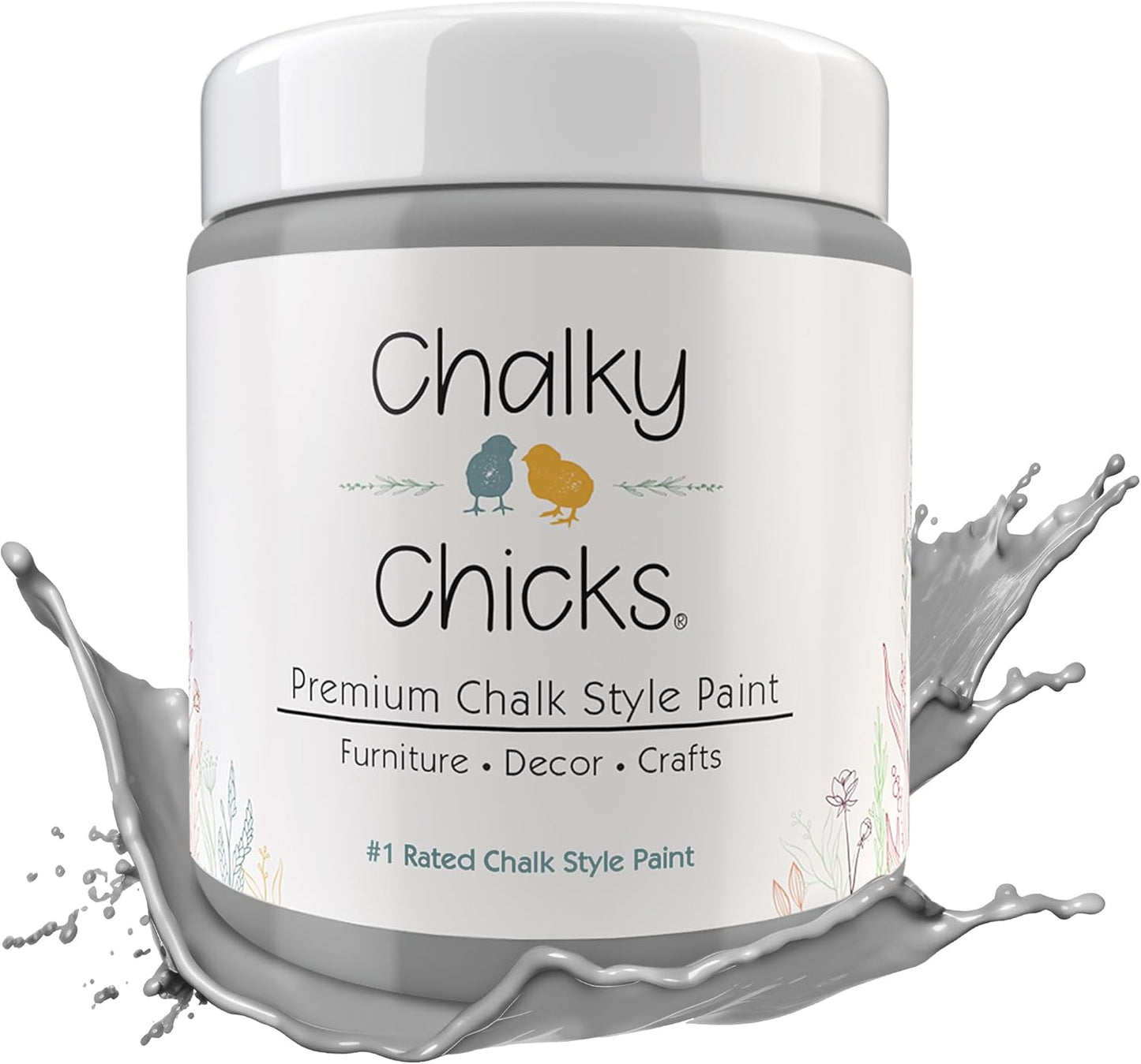 Chalky Chicks All-in-One Chalk Paint for Furniture or Cabinet - 16 Fl Oz - Matte Finish Mad Cloud (Light Gray) for Metal, Wood Furniture Paint - No Sanding All-in-One for Home Decor & Crafts, USA Made