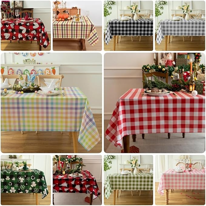 Classic Gingham Buffalo Tablecloth Fabric - Oblong 90x132 Inch Water Proof Checkered Table Cloth for Indoor Outdoor - Table Cover for Birthday, Picnics, BBQs, and Parties