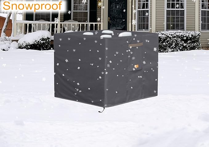 Fire Pit Cover 600D Heavy Duty Waterproof Fabric With PVC Coating Square 32" Wx 32" D x 24" H Dark Grey Fits for 28-32 Inch Fire Pit Table Fade Resistant Outdoor Firepit Cover