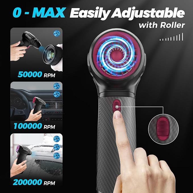Compress Air Duster, 200000RPM Electric Air Duster with Brushless Motor, Roller Adjustment, Rechargeable Cordless Air Blower for Keyboard, PC, Car, Home Cleaning Kits (Pink)