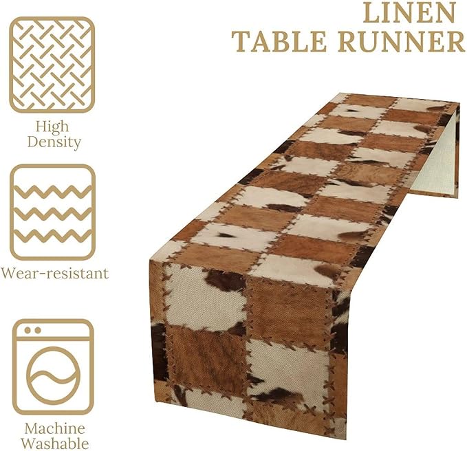 Cowhide Animal Table Runner, Vintage Western Cowboy Patchwork Fur Table Runner for Kitchen Farmhouse Dining Home Banquet Party 13x108in