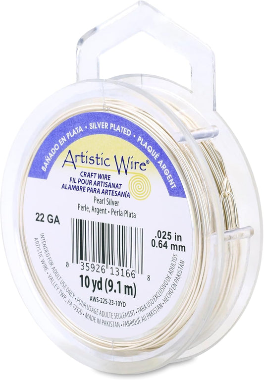 Artistic Wire, 22 Gauge Silver Plated Tarnish Resistant Colored Copper Craft Wire, Pearl Silver, 10 yd