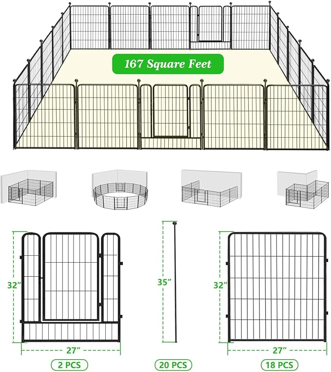 Garden Fence with Gate Metal Fencing for Yard, 32in x 46ft 20 Panels No Dig Fence Panels Temporary Dog Fence Rustproof Garden Fencing Flower Bed Edging for Patio