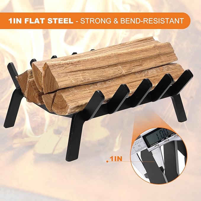 Fireplace Grate 14in Heavy Duty, Fireplace Wood holder for Inside Fireplace, Fireplace Log Holder, Small Fire Grate, Fireplace Accessories, Chimney Hearth Indoor, 5 Bars Fire Pit Grate for Outdoor