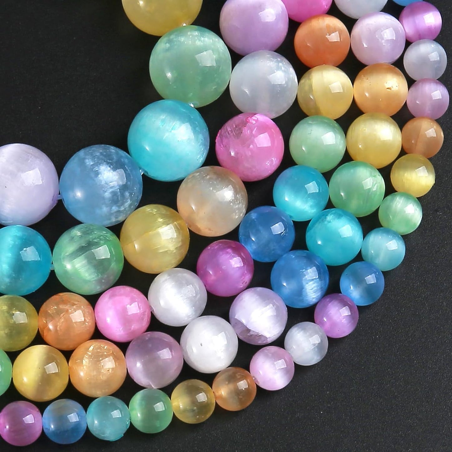 8MM 90pcs Mixed Color Selenite Gypsum Beads Natural Stone Round Loose Beads for Jewelry Making DIY Bracelet Necklace 2 Strands 32"
