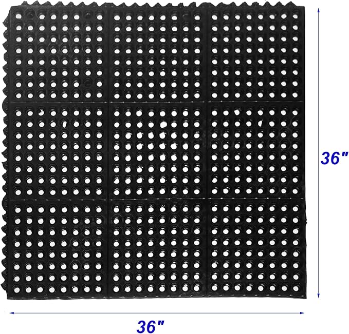 Anti-Fatigue Rubber Floor Mat - NANBOWANG Commercial Grade Interlocking Non-Slip Recycle Tyre Floor Mats for Restaurant Kitchen Bar Garden Outdoor Wet Area(36"x 36")
