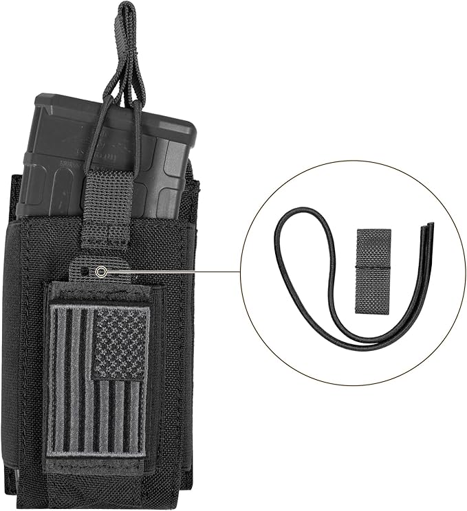 Open-Top Single/Double/Triple Molle Mag Pouch for 5.56mm M4 M16 AK AR Glock M1911 9mm Elastic Rifle Magazines Pistol Mag Pouches Holder Carrier with USA Flag Patch