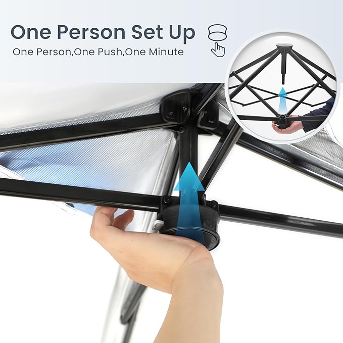 PHI VILLA 8x8ft Pop Up Canopy Tent Instant Portable Shelter One Push Tent Canopy with Wheeled Carry Bag, 4 Weight Bags, Slanted Legs-Blue