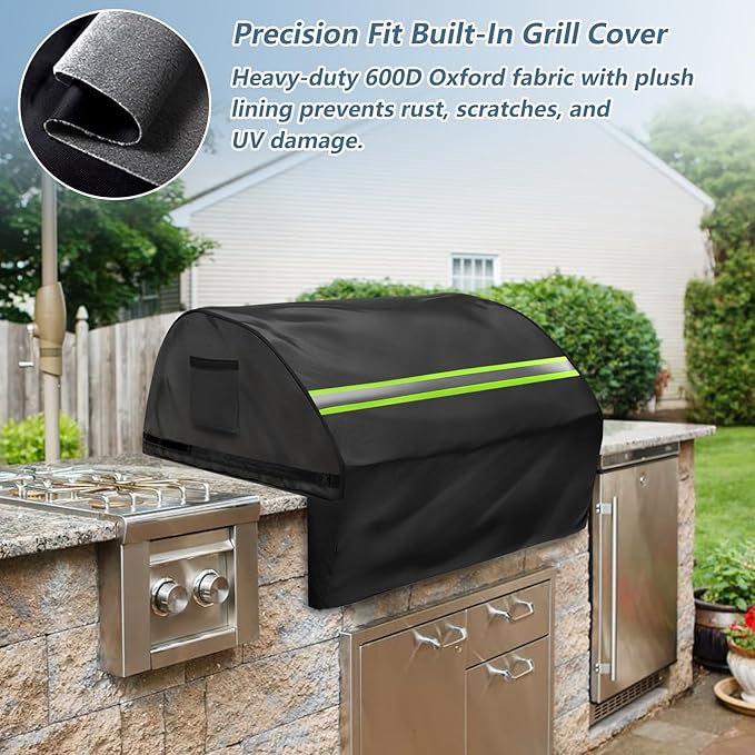 Built in Grill Cover for Blaze Premium LTE 32-Inch - Heavy Duty 600D Waterproof with Reflective Strips and Plush Lining, Universal 4-Burner Gas Grill Protector,Black