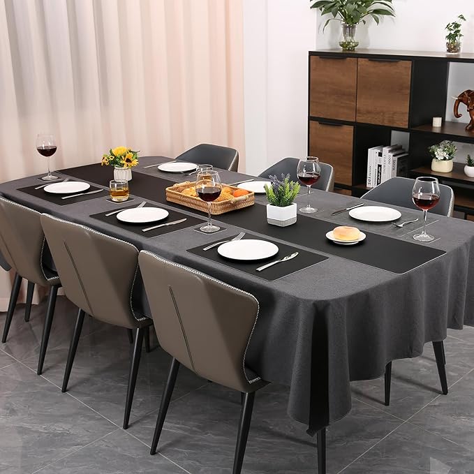 Table Runners 72 Inches Long, Dual-Sided Faux Leather Farmhouse Table Runner Waterproof Heatproof Non-Slip for Living Room Party Home Decor Holiday Decorations(Gray Black, 15 x 72 Inch)