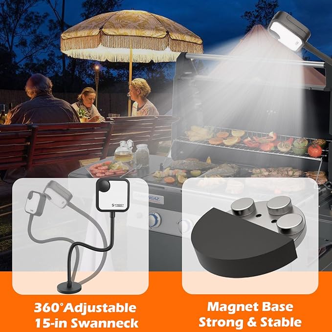 Rechargeable Grill Lights, Wider Illumination Magnetic BBQ Lights, Super Bright 24 LED Grill Lighting, Flexible Gooseneck BBQ Light Solar Barbecue Accessories for Blackstone Weber Traeger Pit Boss