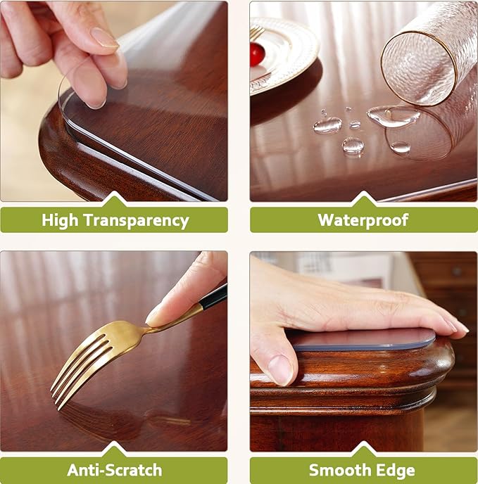 OstepDecor Clear Table Protector 30 x 30 Inch, 2mm Thick Plastic Table Cover, Waterproof PVC Clear Table Cover Protector, Desk Protector Mat, Writing Desk Pad for Desktop, Coffee & Dining Room Table