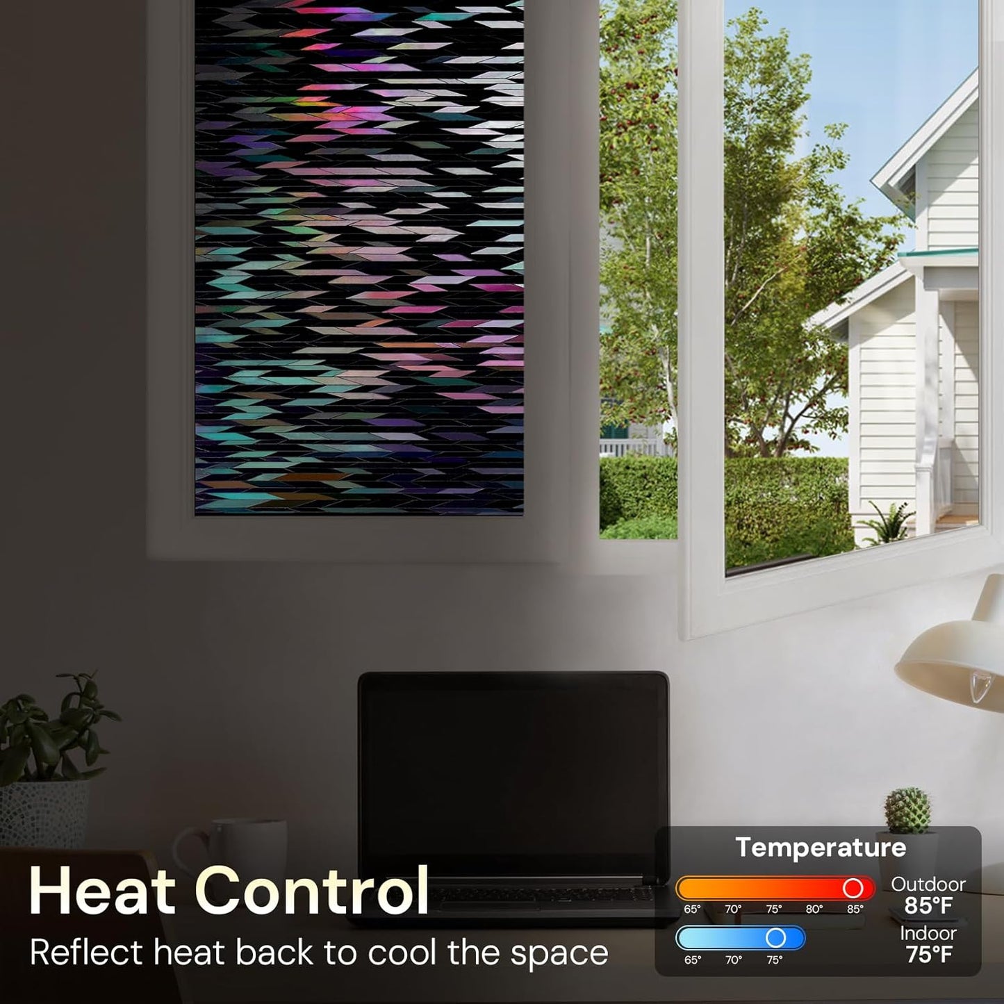 rabbitgoo Window Privacy Film, Total Blackout Window Film, Stained Glass Heat Control Glass Thermal Sticker, Room Darkening Door Cover, Anti-UV Privacy Cling with Installation Tools, 35.4" x 157.4"