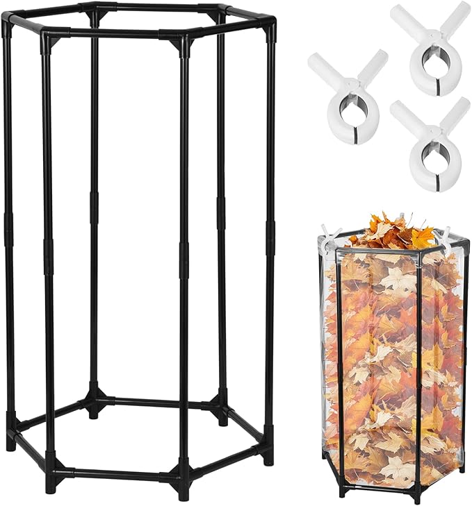 Rainmae Garden Trash Bag Holder Stand with Clips 30-55 Gallon Heavy-Duty Metal Frame Leaf Bag Holder Outdoor Waste Bags Holders for Yard & Lawn Cleanup, Gardening, Camping, Parties