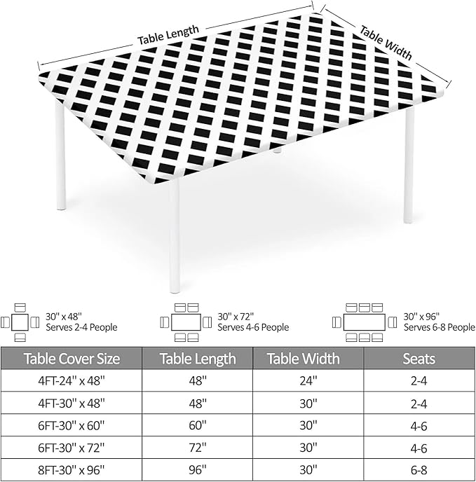Rectangle Table Cloth Cover Waterproof Elastic Fitted Polyester Fitted Tablecloths for 6 Foot Tables for Indoor,Picnic, Camping, Outdoor （72" x 30"，Diamond Geometry）