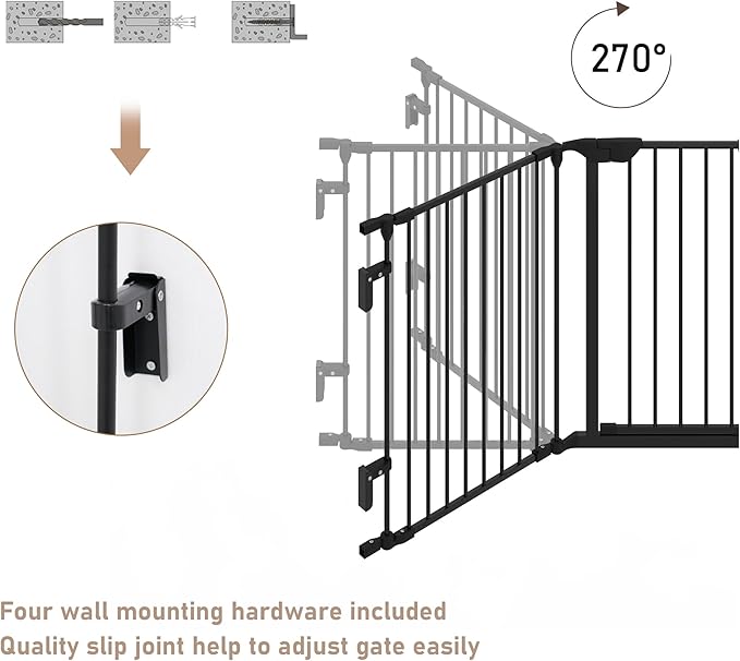 AUXSOUL 74" Wide Baby Gate Metal Safety Playpen - Fireplace Fence for Toddler/Pet/Dog, 3-Panel,30" H, Black