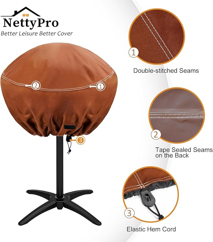 NettyPro Round Grill Cover Waterproof Heavy Duty Outdoor Indoor Electric Portable Stand Grill Cover for George Foreman, Char-Broil, Cuisinart, Homewell, Weber Small Grill and More, Brown
