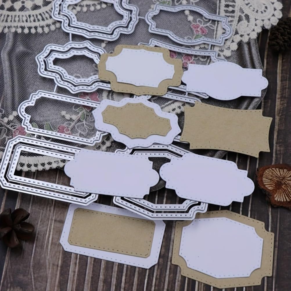 Mvchifay Cutting Dies for Card Making Metal Die-Cuts Scrapbooking Tool Hollow Frame DIY Craft Punch Template Embossing for Paper Album Decor (Various Labels-12.8x15.5cm)