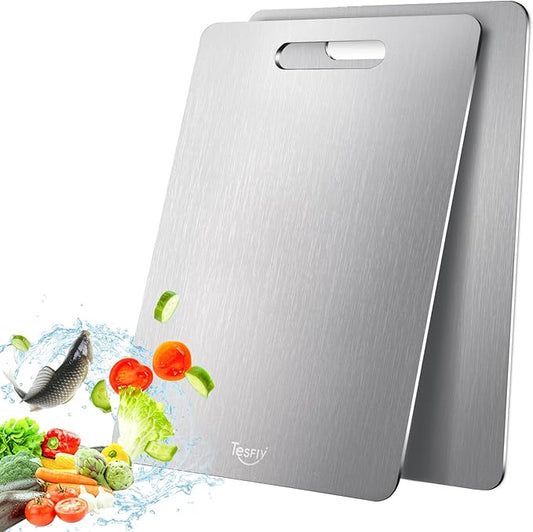 2 Pack Titanium Cutting Board-100% Pure Titanium Cutting Boards For Kitchen, Dishwasher Safe, Easy to clean, Double-sided food-grade Cutting Board For Meats, Fruits And Vegetables (X-Large)
